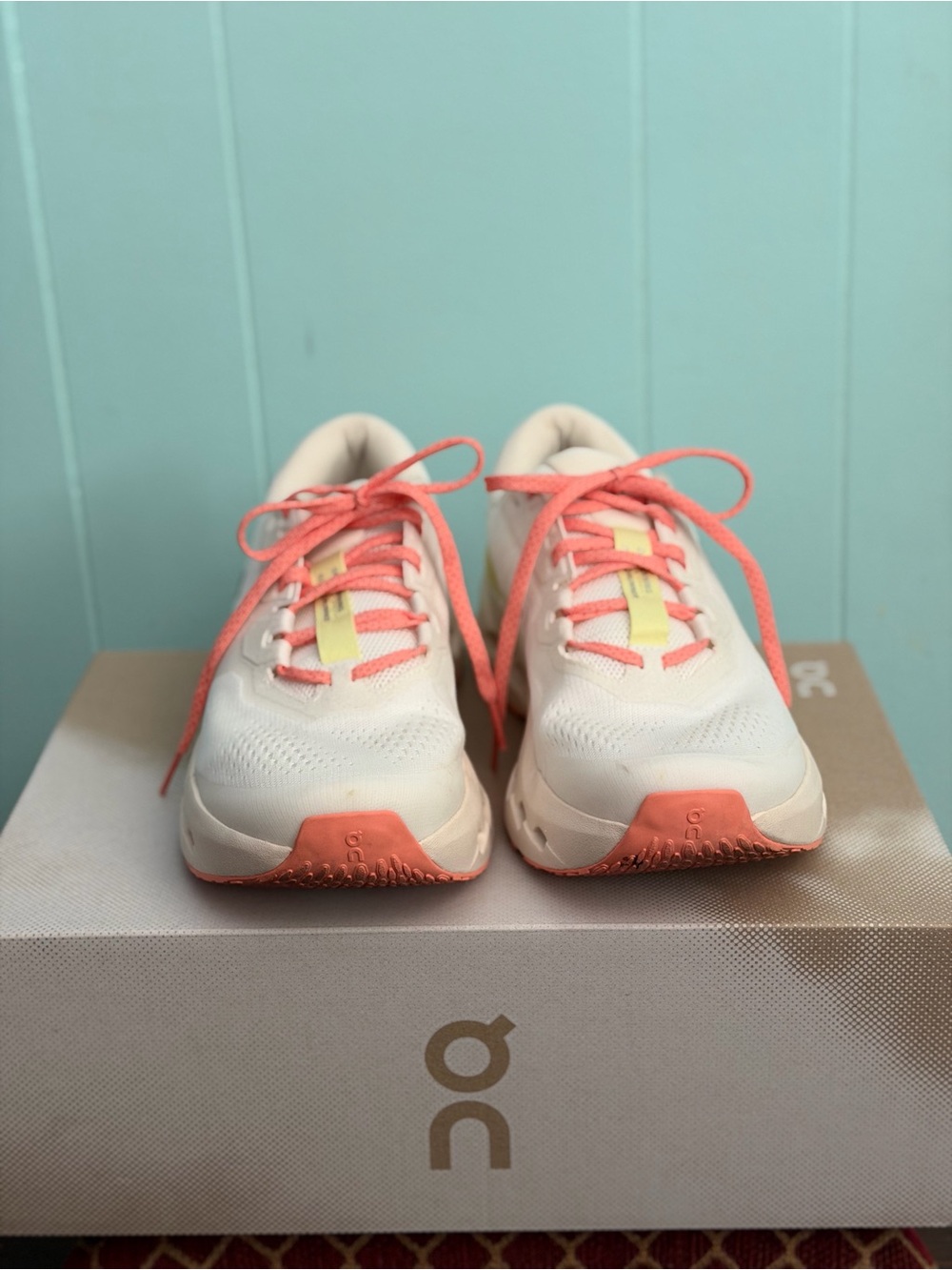On Running Cloudrunner3 Women's Running Shoe - Cream with Coral Accents - Picture 3 of 11